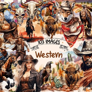 Western Watercolor Clipart Bundle - 103 PNG Wild West Images,Landscape Graphics,Cowboy Illustrations,Instant Digital Download,Commercial Use