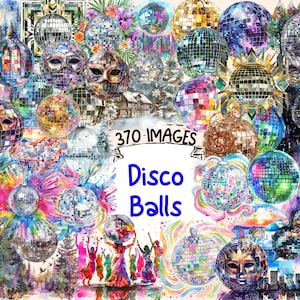 Disco Balls Watercolor Clipart Bundle - 370 PNG Shimmering Disco Sphere Images, Party Light Graphics,Instant Digital Download,Commercial Use