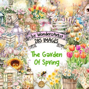 The Garden of Spring Watercolor Clipart - 285 PNG Blooming Floral Graphics, Nature Illustrations, Instant Digital Download, Commercial Use
