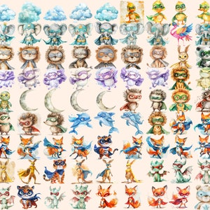Superhero Animals Watercolor Clipart Bundle - 327 PNG Heroic Animal ...