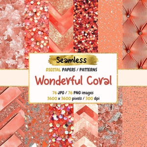 Coral Digital Paper: Seamless Textures, Elegant Backgrounds (Commercial Use)