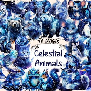 Celestial Animals Watercolor Clipart Bundle - 101 PNG Galaxy Animal Images,Cosmic Creature Graphics, Instant Digital Download,Commercial Use
