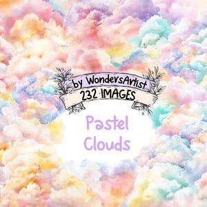 Pastel Clouds Watercolor Clipart - 232 PNG Soft Sky Graphics, Dreamy Weather Printable Illustrations,Instant Digital Download,Commercial Use