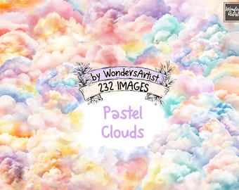 Pastel Clouds Watercolor Clipart: 232 Soft Sky PNG Graphics (Digital Download)