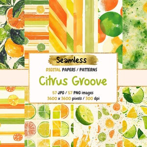 Zitrus Groove Musterdesign Digitale Papiere - spritzige Frucht Texturen, kräftige druckbare Papier Hintergründe, sofortiger Download, kommerzielle Nutzung