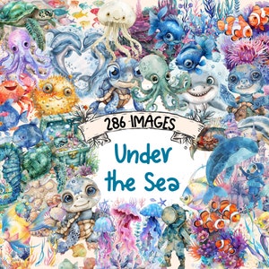 Under the Sea Watercolor Clipart Bundle - 286 PNG Marine Life Images, Oceanic Creature Graphics, Instant Digital Download, Commercial Use