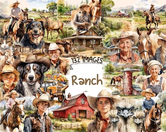 Ranch Watercolor Clipart Bundle: 132 Farm Homestead Graphics (Digital Download)