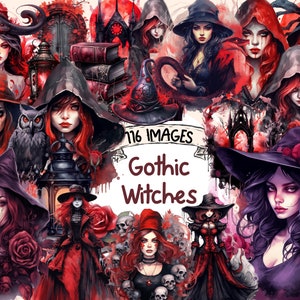 Gothic Witches Watercolor Clipart Bundle - 116 PNG Fairytale Images, Fantasy Magical Graphics, PNG, Instant Digital Download, Commercial Use