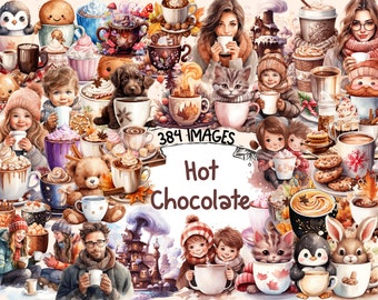 Hot Chocolate Watercolor Clipart Bundle: 384 PNG Cozy Drink Graphics (Digital Download)