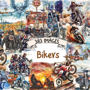 Bikers Watercolor Clipart Bundle - 383 PNG Motorcycle Rider Images, Biker Road Enthusiast Graphics, Instant Digital Download, Commercial Use