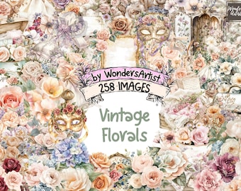 Vintage Watercolor Floral Clipart: 258 Botanical PNG Graphics (Digital Download)