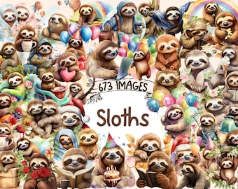 Sloths Watercolor Clipart Bundle - 673 PNG Sloth Images, Adorable Animal Graphics, Lazy Cute Animal, Instant Digital Download,Commercial Use