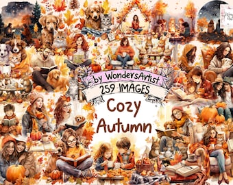 Cozy Autumn Clipart Bundle: Watercolor Fall Images (Digital Download)