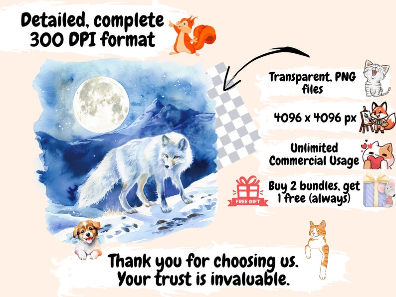 Watercolor Arctic Animals Clipart Bundle: 441 PNG Images (digital ...