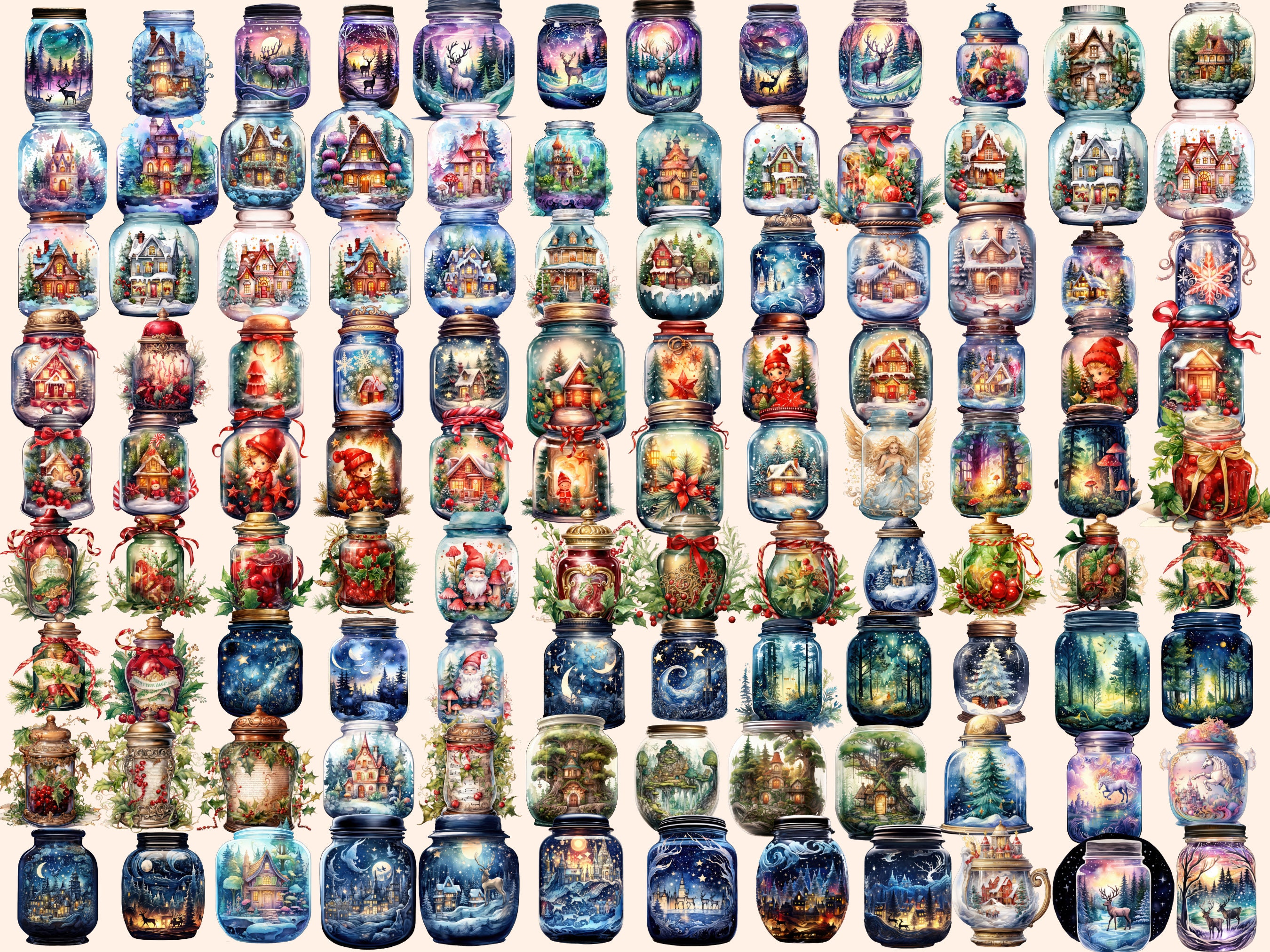 Christmas Magic Jars Watercolor Clipart Bundle (596 PNG Images ...