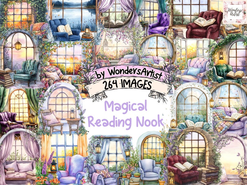 Watercolor Reading Nook Clipart: 264 Cozy Book Corner PNG Images ...