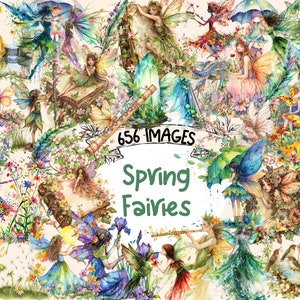 Watercolor Spring Fairies Clipart Bundle: 656 PNG Graphics (Digital Download)