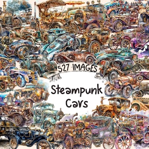 Steampunk Cars Watercolor Clipart Bundle - 517 PNG Automobile Images, Victorian Vehicle Graphics, Instant Digital Download, Commercial Use
