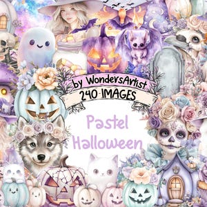 Pastel Halloween Watercolor Clipart Bundle: 240 PNG Images (Commercial Use) (Digital Download)