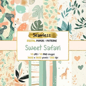 Sweet Safari Seamless Digital Paper - Soft Jungle Textures, Playful Wildlife Backgrounds, Printable Papers, Instant Download, Commercial Use
