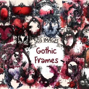 Gothic Frames Watercolor Clipart - 503 PNG Burgundy Ornate Frame Graphics, Dark Red Elegance Borders,Instant Digital Download,Commercial Use