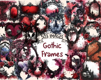 Gothic Frames Watercolor Clipart: Burgundy Ornate Borders (Digital Download)