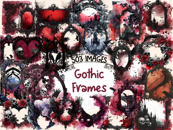 Gothic Frames Watercolor Clipart: Burgundy Ornate Borders (Digital Download)