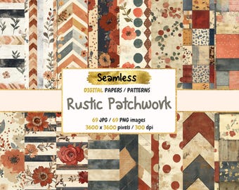 Papel digital de patchwork rústico: patrones de colchas sin costuras (uso comercial)