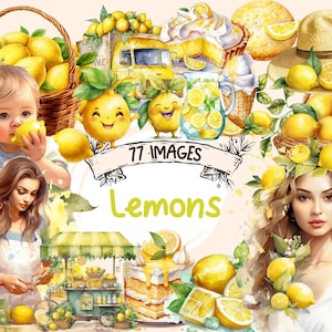 Lemons Watercolor Clipart Bundle - 77 PNG Images of Refreshing Summer Lemon Delights, PNG, Instant Digital Download, Commercial Use