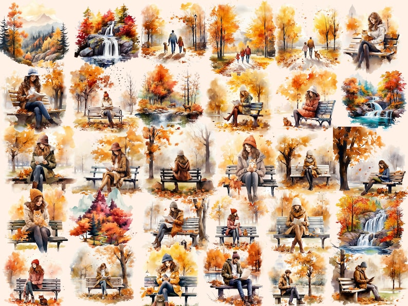Autumn landscape with golden-hued trees and serene lake clipart.
Country road surrounded by colorful fall foliage.
Vibrant autumn leaves against a clear blue sky.
Cozy cabin nestled in an autumn forest.
Rustic wooden bridge over a tranquil stream.