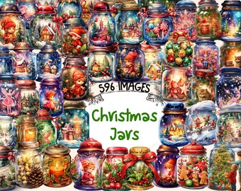 Christmas Magic Jars Watercolor Clipart Bundle (596 PNG Images) (Digital Download)