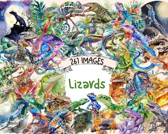 Watercolor Lizard Clipart Bundle: 261 Reptile PNG Images (Digital Download)