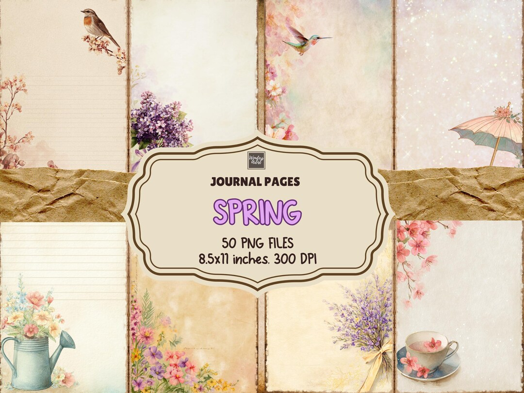 Spring Journal Pages Spring Journal Pages | 50 Foldable Sheets | 100 Pages | PNG | 8.5x11 ...