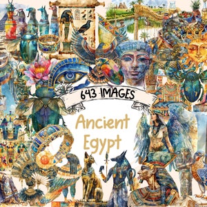 Ancient Egypt Watercolor Clipart Bundle: Pharaohs, Pyramids (Digital Download)