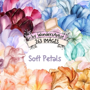 Soft Petals Watercolor Clipart - 263 PNG Delicate Floral Graphics, Pastel Bloom Illustrations, Instant Digital Download, Commercial Use
