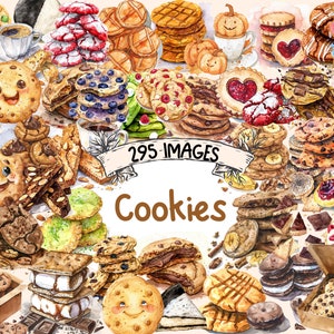 Cookies Watercolor Clipart Bundle - 295 PNG Assorted Cookies Images, Sweet Treat Desserts Graphics, Instant Digital Download, Commercial Use