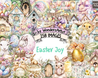 Easter Watercolor Clipart: Bunny, Eggs, Flowers (Digital Download)