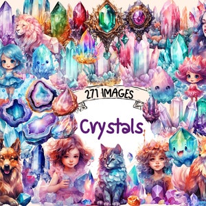 Crystals Watercolor Clipart Bundle - 271 PNG Crystal Images,Mystical Gem Graphics,Magical Printables,Instant Digital Download,Commercial Use