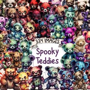 Spooky Teddies Watercolor Clipart Bundle - 334 PNG Halloween Teddy Bear Images, Eerie Plush Graphics,Instant Digital Download,Commercial Use