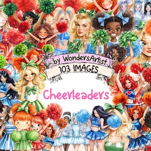 Watercolor Cheerleader Clipart Bundle: 103 PNG Images (Commercial Use)