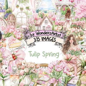Tulip Spring Watercolor Clipart - 315 PNG Blooming Flower Graphics, Pastel Garden Illustrations, Instant Digital Download, Commercial Use