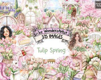 Watercolor Tulip Clipart: 315 Spring Flower PNG Graphics (Digital Download)