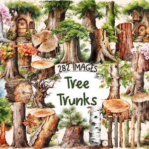 Tree Trunks Watercolor Clipart Bundle - 282 PNG Wooden Eco Forest Images, Nature Woodland Graphics, Instant Digital Download, Commercial Use