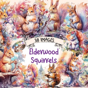 Elderwood Squirrels Watercolor Clipart Bundle - Magical Fairytale Illustrations, Cute Storybook, PNG,Instant Digital Download,Commercial Use