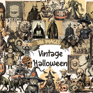 Vintage Halloween Clipart Watercolor Bundle - 386 PNG Retro Antique Images, Old Victorian Graphics, Instant Digital Download, Commercial Use