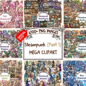 Steampunk (Part 1) Mega Clipart Bundle - 6700+ PNG Mechanical Images,Victorian Graphics,Instant Digital Download,Commercial License Included