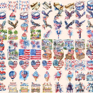 4th of July Watercolor Clipart Bundle: 429 Patriotic PNG Images ...