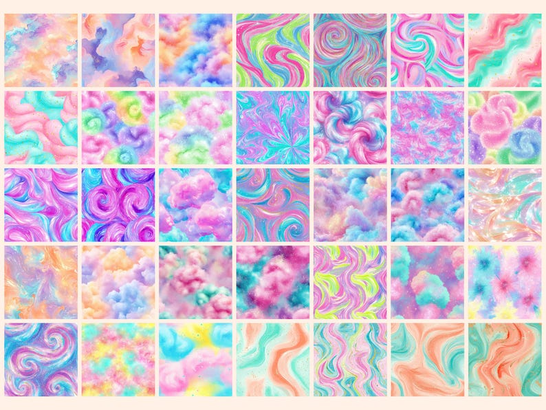 Cotton Candy Digital Paper: Pastel Seamless Patterns (commercial Use ...