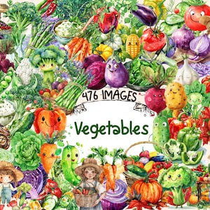 Vegetables Watercolor Clipart Bundle - 476 PNG Healthy Fresh Vegan Images, Garden Veggie Graphics, Instant Digital Download, Commercial Use