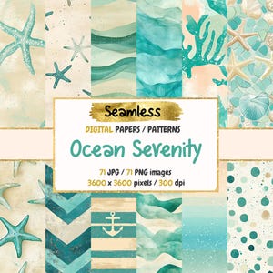 Ocean Serenity naadloos digitaal papier - rustige mariene texturen, kustachtergronden, afdrukbaar plakboek, direct downloaden, commercieel gebruik